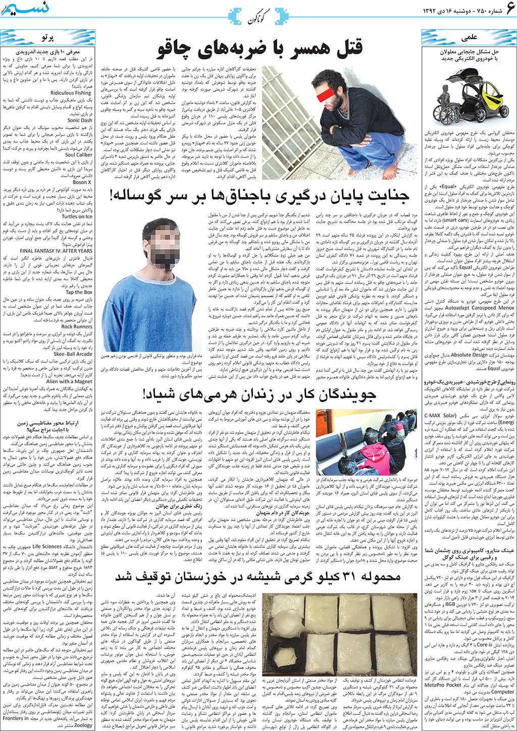 صفحه گوناگون روزنامه نسیم شماره 750